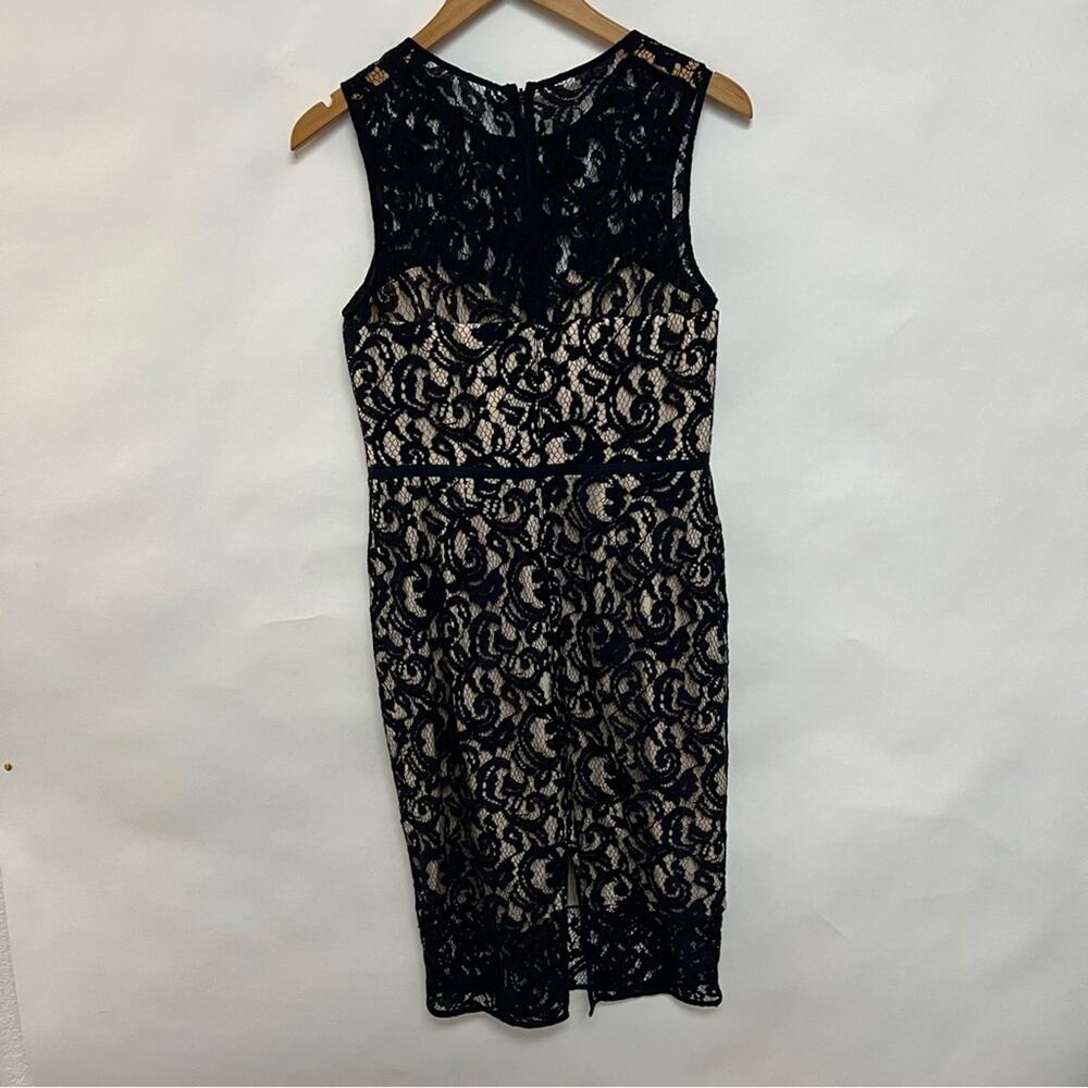 Vince Camuto Navy Blue Lace Dress Sleeveless Sheath Knee Length Cocktail 8 $158 - Picture 4 of 7